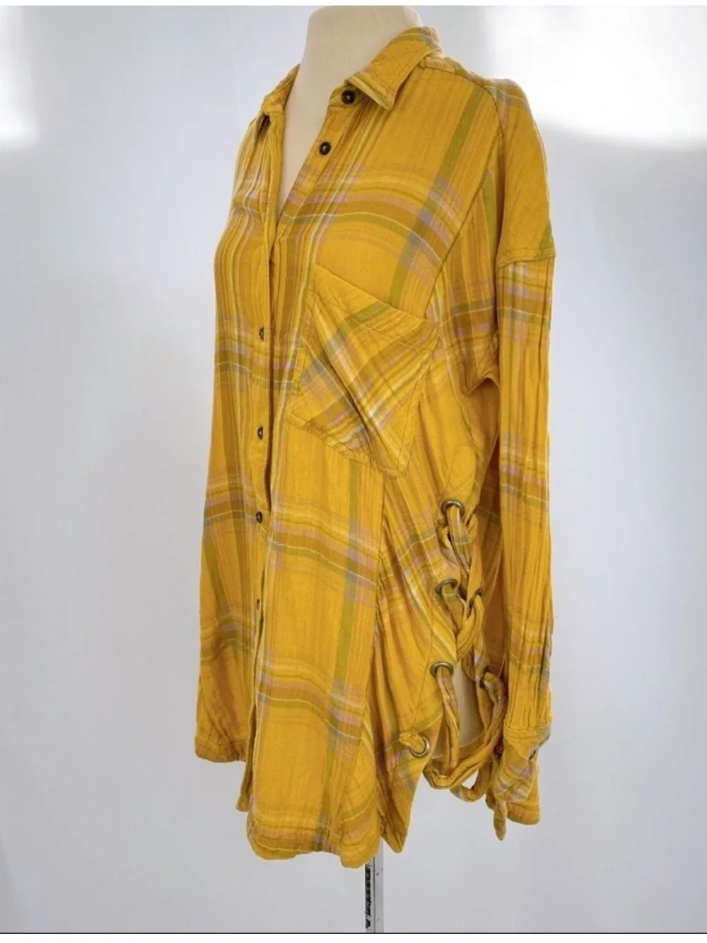 $108 Free People Nordic Day Oversized Button Down Cotton blend Flannel Size XS